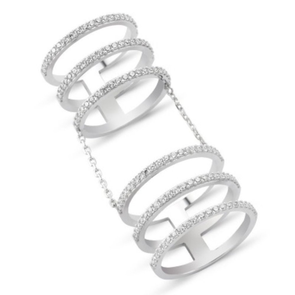NEW AMORIUM SIX LINES RING 925 STERLING SILVER WITH CZ